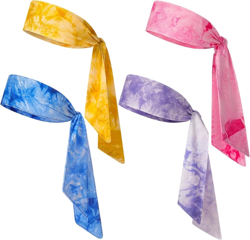 Jutom 4 Pieces Tie Headbands for Men Women Sports Bandana Hair Band Camo Headbands Elastic Sweat Wicking Karate Adjustable Non Slip Hairband for Yoga Workout Running - Image 1